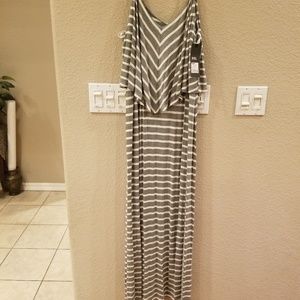 Gray & White Striped Maxi Dress